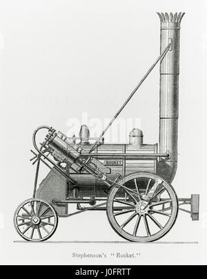 Engraving of Stephenson's Rocket Stock Photo