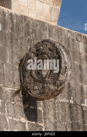 Mexico, Yucatan, Chichen Itza Mayan site, Gran Juego Pelota, Great Ball Court, stone ring Stock Photo