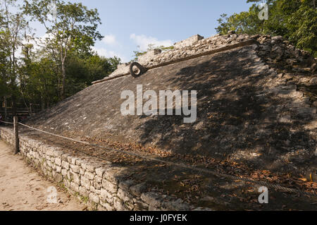 Mexico, Yucatan, Quintana Roo, Coba Mayan site, Grupo Coba, Ball Court with stone ring Stock Photo