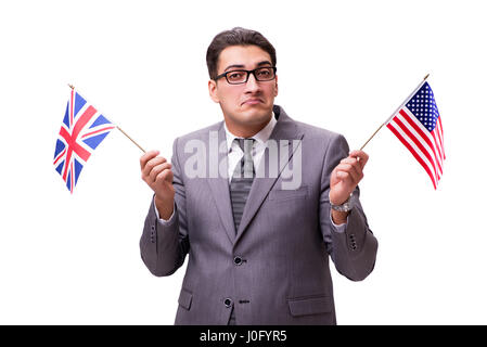 Young businessman with flag isolated on white Stock Photo