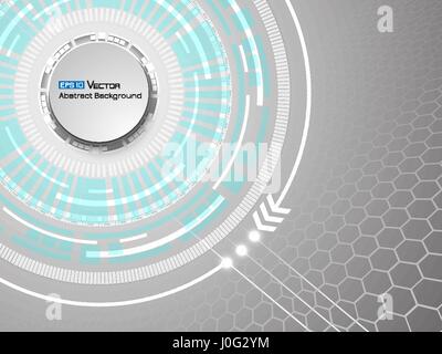 Abstract white futuristic circles and hexagons background. Used clipping mask. Stock Vector