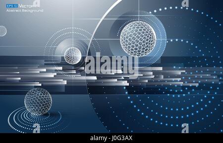 Globe with hexagon signs. Vector illustration. Sphers elements on dark blue background. Used a clipping mask Stock Vector