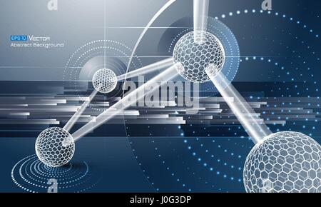 Globe with hexagon signs. Vector illustration. Sphers elements on dark blue background. Used a clipping mask Stock Vector