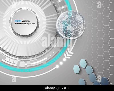 Technology abstract background with futuristic details, sphere and hexagons. Used clipping mask. Stock Vector