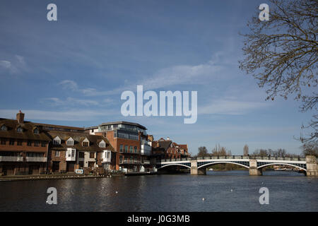 Eton, UK. 2nd March, 2017. A view towards Windsor Bridge and Eton from the riverside at Windsor. Stock Photo