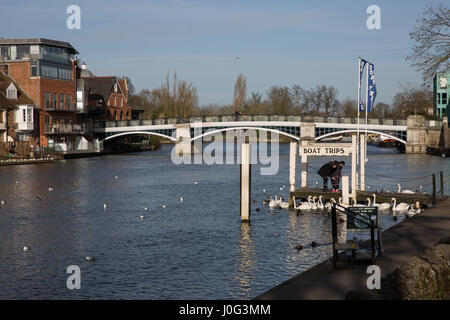 Eton, UK. 2nd March, 2017. A view towards Windsor Bridge and Eton from the riverside at Windsor. Stock Photo