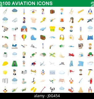 100 aviation icons set, cartoon style Stock Vector