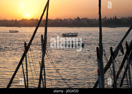 Sunset over River Nile, Luxor, Egypt Stock Photo