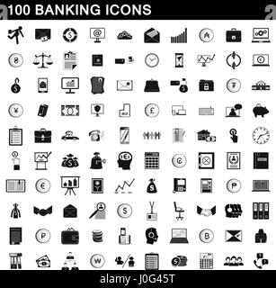 100 banking icons set, simple style Stock Vector