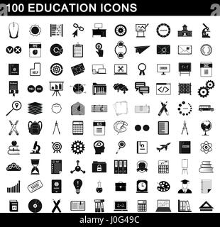 100 education icons set, simple style Stock Vector