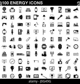 100 energy icons set, simple style Stock Vector
