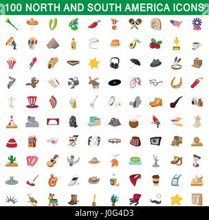 100 north and south america icons set Stock Vector