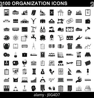 100 organization icons set, simple style Stock Vector
