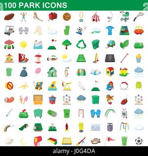 100 park icons set, cartoon style Stock Vector