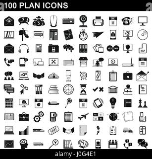 100 plan icons set, simple style Stock Vector