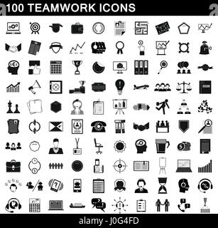 100 teamwork icons set, simple style Stock Vector