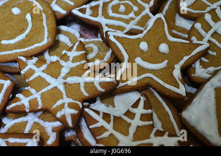 White decorated gingerbreads Stock Photo