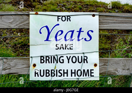 'For Yeats Sake' anti-litter sign at Rosses Point, County Sligo, Ireland Stock Photo