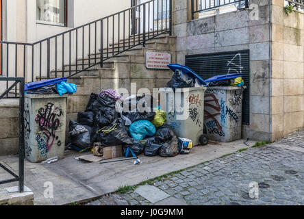 Trashs and trash bags in the street during a strike of the garbage collectors Stock Photo