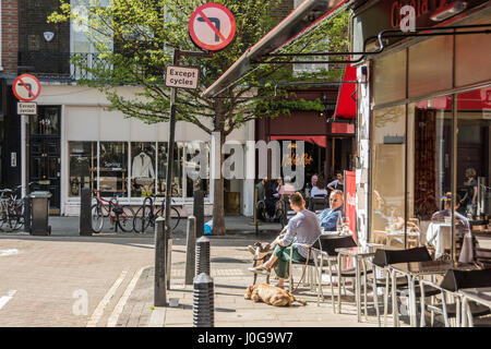 Alfresco eating outside Cigala on Lamb's Conduit Street in Bloomsbury, London, England, UK Stock Photo