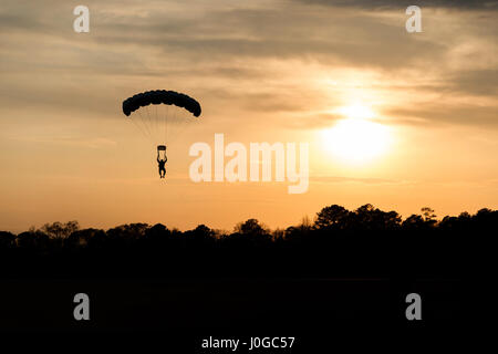 170330-N-SF508-829 SUFFOLK, Va. (March 30, 2017) — An Explosive Ordnance Disposal technician, assigned to Explosive Ordnance Disposal Group (EODGRU) 2, descends during military free-fall training in Suffolk, Va. EODGRU 2 is headquartered at Joint Expeditionary Base Little Creek-Fort Story and oversees Mobile Diving and Salvage Unit Two (MDSU 2) and all east coast based Navy EOD mobile units. (U.S. Navy photo by Mass Communication Specialist 2nd Class Charles Oki/ Released) Stock Photo