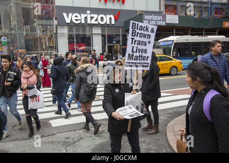 Black Lives Matter; and other activist groups demonstrate and march in midtown Manhattan to keep up pressure for systemic change inside local police departments as well as pushback against Trump administration policies. Stock Photo