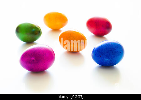 Easter painted eggs on white background Stock Photo