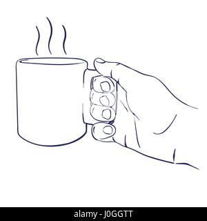mug with hot tea in hand Stock Vector