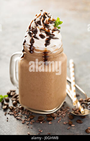 Chocolate frappe coffee with whipped cream Stock Photo