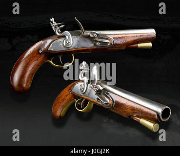 Real English flintlock pistol made in the late 1700's. Stock Photo