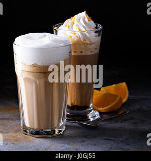 Coffee latte and viennese coffee with whipped cream Stock Photo