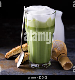 Matcha latte in tall glasses Stock Photo