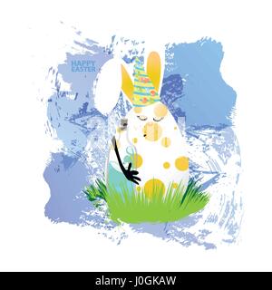 Easter illustration for your design. Cheerful egg-rabbit symbol of a happy Easter on a watercolor background. Isolated on white. The rabbit is asleep. Stock Vector