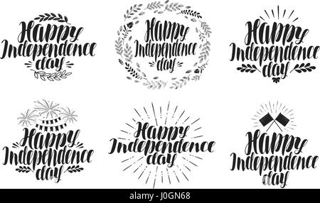 Happy Independence day, label set. Holiday symbol or logo. Beautiful handwritten lettering, vector illustration Stock Vector