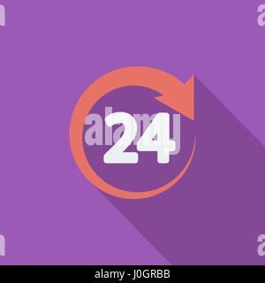 24 hours icon. Flat vector related icon with long shadow for web and mobile applications. It can be used as - pictogram, icon, infographic element. Ve Stock Vector