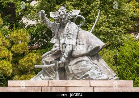 Ichikawa Danjuro statue in Tokyo, Japan. Danjuro was a famous kabuki actor. Kabuki is a traditional theater in Japan. Stock Photo