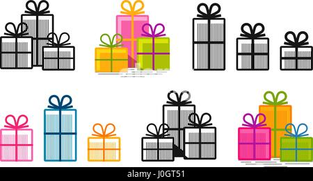 Gifts, set icons. Surprise, shopping, box symbol or logo. Vector illustration Stock Vector