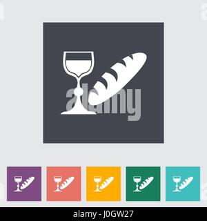 Bread and wine single flat icon. Vector illustration. Stock Vector