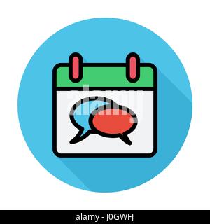 Calendar with chat icon. Flat vector related icon whit long shadow for web and mobile applications. It can be used as - logo, pictogram, icon, infogra Stock Vector