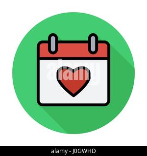 Calendar with heart. Single flat color icon on the circle. Vector illustration. Stock Vector