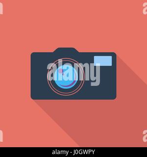 Vintage camera icon. Flat vector related icon with long shadow for web and mobile applications. It can be used as - logo, pictogram, icon, infographic Stock Vector