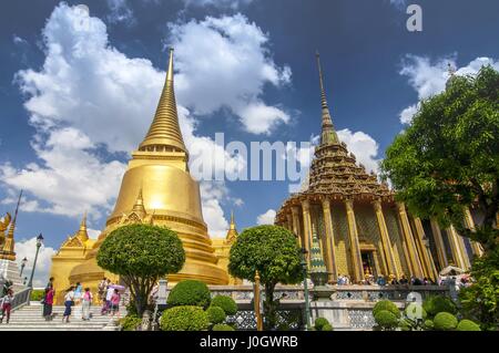 Royal Panthenon called Prasat Phra Thap Bidon, behind a gilded Phra Si Rattana Chedi, Grand Palace, Bangkok, Thailand Stock Photo