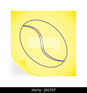 Coffee bean. Single icon on the yellow note paper. Vector illustration. Stock Vector