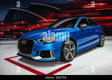 Manhattan, New York, USA. 12 April, 2017. Audi RS -3 shown at the New York International Auto Show 2017, at the Jacob Javits Center. This was Press Preview Day One of NYIAS, on April 12 in New York City.© Miro Vrlik Photography /Alamy Live News Stock Photo