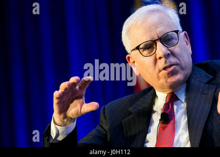 Washington, DC, USA. 12th Apr, 2017. David Rubenstein, co-CEO of The Carlyle Group, speaks during an Economic Club of Washington event in Washington, DC, on April 12, 2017. Credit: Kristoffer Tripplaar/Alamy Live News Stock Photo