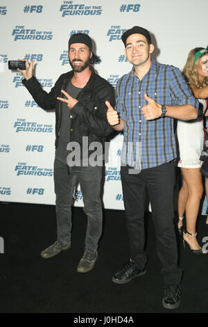 Martin Mulholland and Blair Joscelyne (known as MOOG), Marty and Moog, Mighty Car Mods arrive on the red carpet for the Sydney Premiere of The Fate of Stock Photo