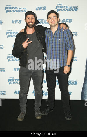 Martin Mulholland and Blair Joscelyne (known as MOOG), Marty and Moog, Mighty Car Mods arrive on the red carpet for the Sydney Premiere of The Fate of Stock Photo