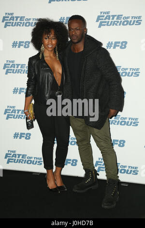 Malaika Salatis and Tim Omaji (Timomatic) arrive on the red carpet for the Sydney Premiere of The Fate of the Furious at Hoyts, The Entertainment Quar Stock Photo