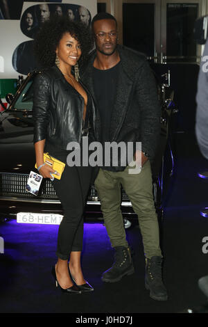 Malaika Salatis and Tim Omaji (Timomatic) arrive on the red carpet for the Sydney Premiere of The Fate of the Furious at Hoyts, The Entertainment Quar Stock Photo