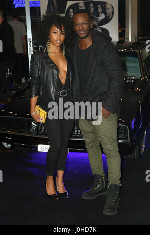 Malaika Salatis and Tim Omaji (Timomatic) arrive on the red carpet for the Sydney Premiere of The Fate of the Furious at Hoyts, The Entertainment Quar Stock Photo